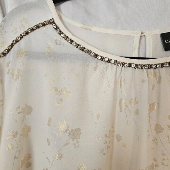 Liz Claiborne Ivory Textured Rhinestones Long Sleeve Blouse Womens Size Large XL - Picture 3 of 8
